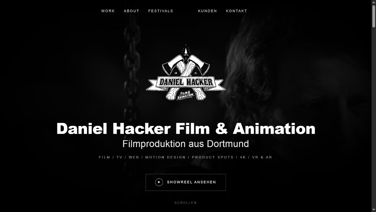 Daniel Hacker Film & Animation – Desktopansicht Startseite des Filmportfolios von Daniel Hacker im Desktopformat