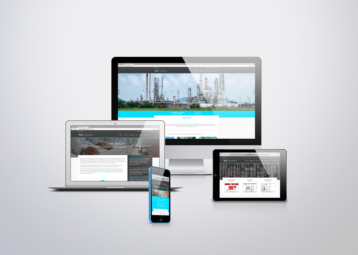 Responsive Startseite der mehrsprachigen Website der ILIA Corporation
