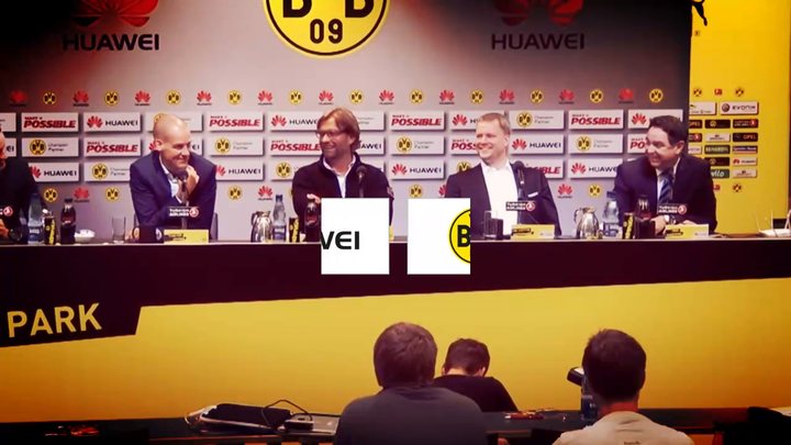 Medien Außendarstellung (Rückwand, Banner, Roll-Ups, etc.) Pressekonferenz - Huawei wird Champion Partner des BVB Pressekonferenz vor der Huawei-BVB-Rückwand