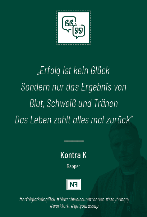 Zitat - Kontra K - #erfolgistkeinglück - SEO Marketing Blog - Marketingweisheiten - Ingo Schütte – Grafiker, Website & SEO Spezialist aus Bochum
